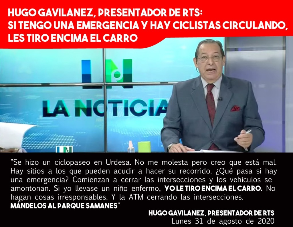 (VIDEO) Hugo Gavilánez, presentador de RTS: Si tengo una emergencia y hay ciclistas circulando, les tiro encima el carro
